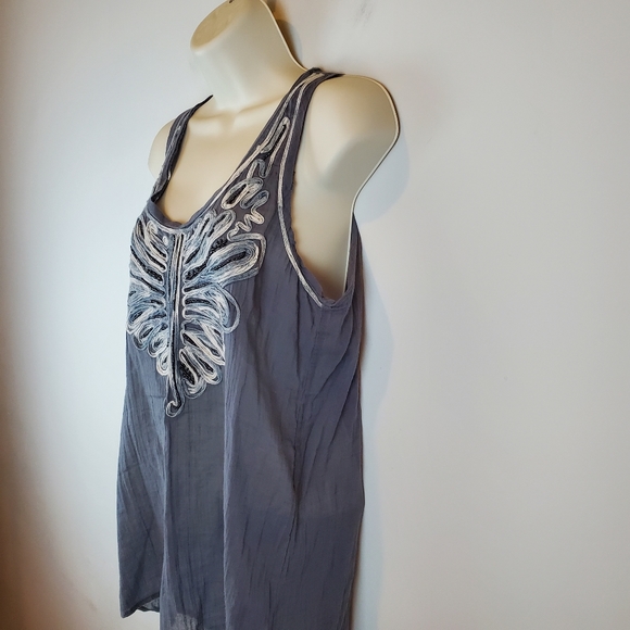 Zara Basic Abstract Trim Beaded Gray Tank Top Shirt Size S Bohemian Oversized - Picture 3 of 8